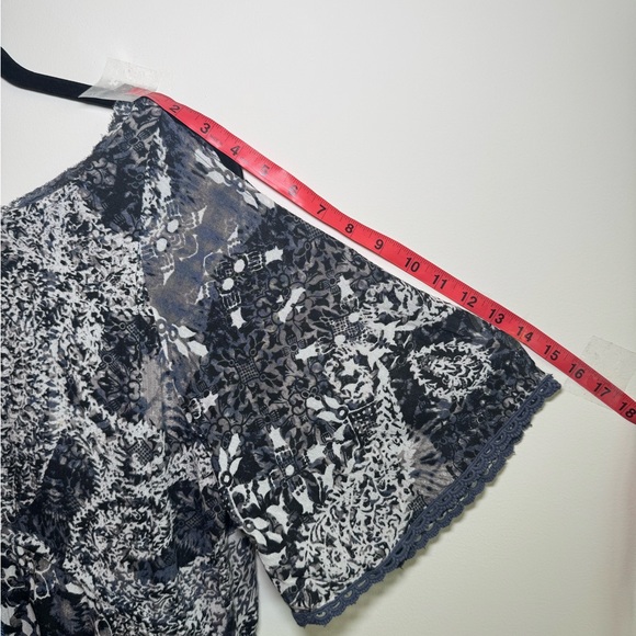 Free People Midnight Blue, White & Gray Patterned Mini Dress w Waist Tie - Small - Picture 13 of 16